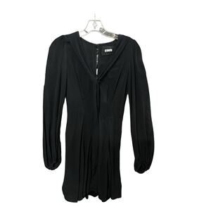 Vintage Reformation Women Black Tie Front Dress w/ Neck Tie Long Sleeve 0